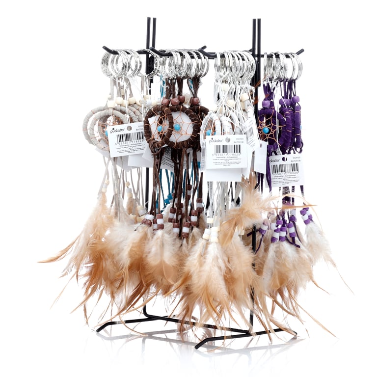 Polyester Dreamcatcher Keyring with Mini Feathers and Beads