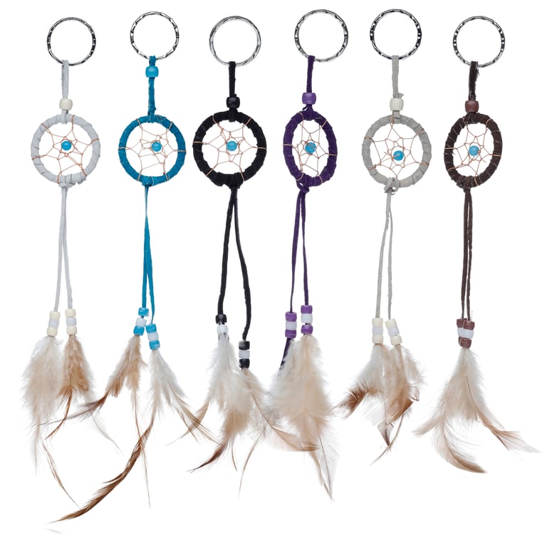Polyester Dreamcatcher Keyring with Mini Feathers and Beads