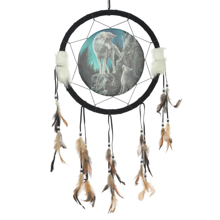 Lisa Parker Licensed Medium Guidance Wolf Dreamcatcher - Polyester and Faux Leather Construction