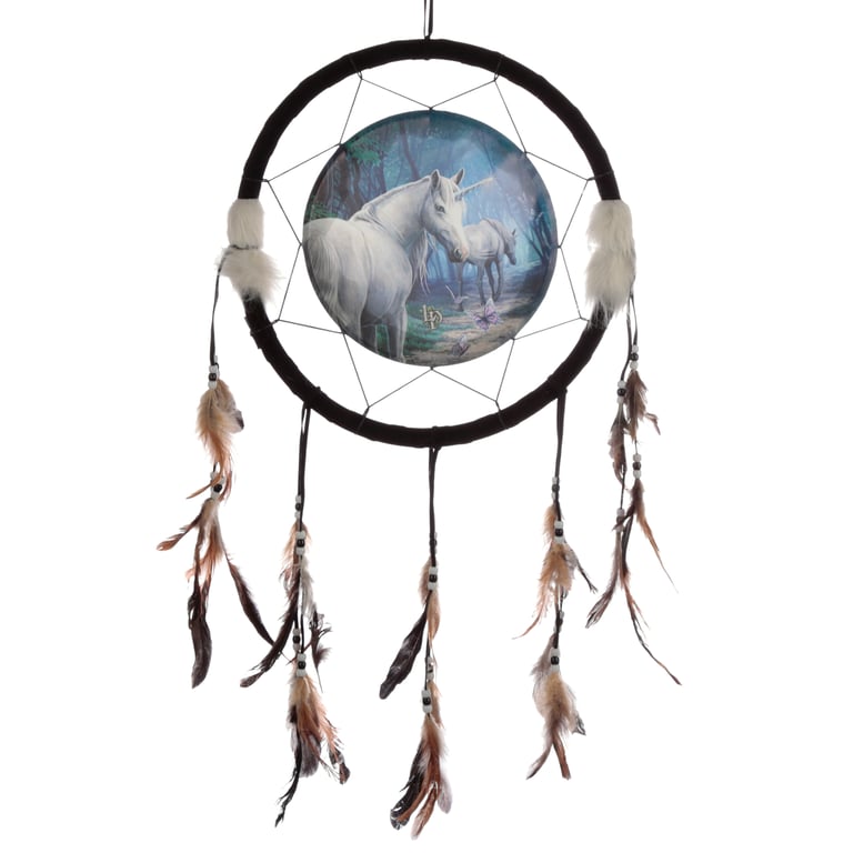 Licensed Lisa Parker Medium Polyester Unicorn Dreamcatcher with Faux Fur and Beads