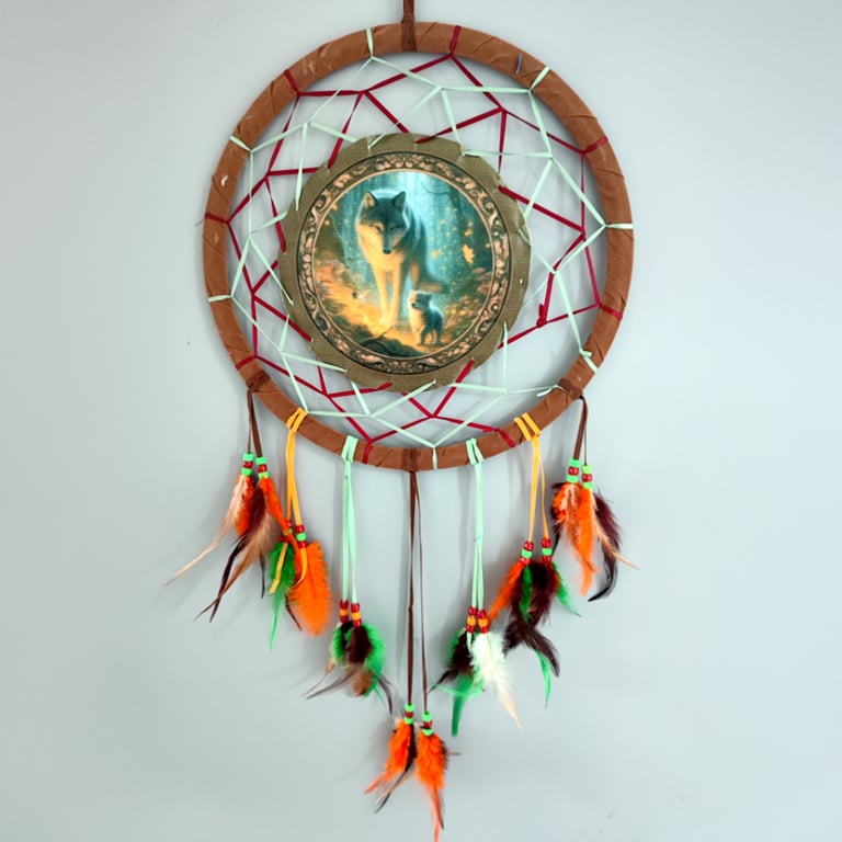 Medium Polyester Fairy Tale Dreamcatcher - Wolf & Cub Design