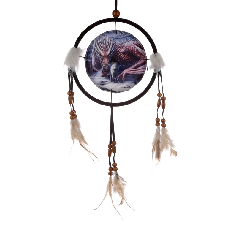 Small Licensed Dreamcatcher - Dragon & Wolf Embroidered Artistry by Lisa Parker