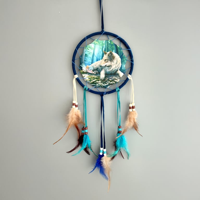 Licensed Small Polyester Wolf & Fairy Dreamcatcher with Feathers and Authentic Lisa Parker Design