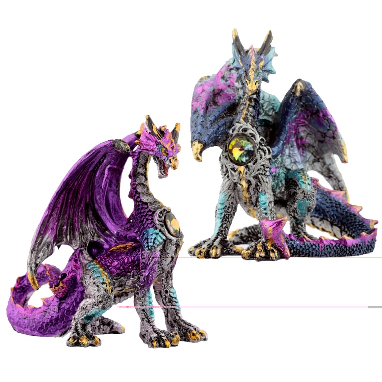 Crystal Shield Dark Legends Dragon Figurine - Resin Fantasy Statue Home Decor