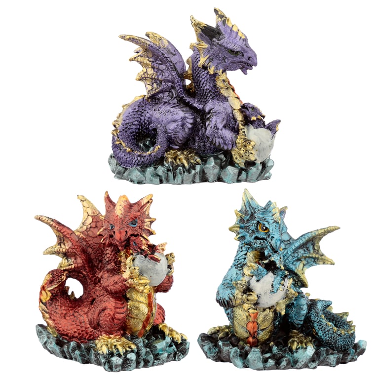 Mother and Hatching Baby Elements Resin Dragon Figurine Home Decor Decoration