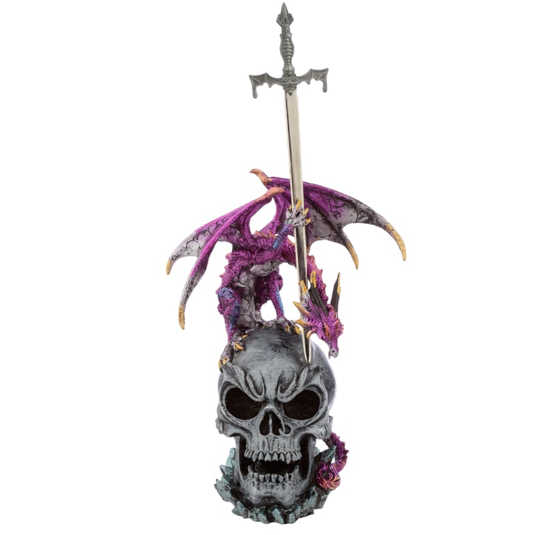 Sword Master Dark Legends Dragon Figurine - Adult Collectible Resin Metal Statue with Sword