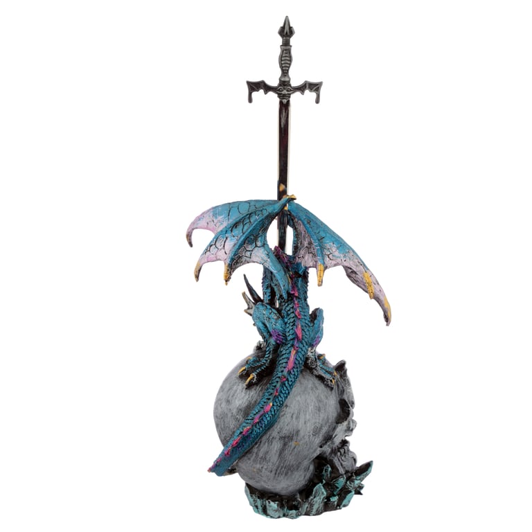 Sword Master Dark Legends Dragon Figurine - Adult Collectible Resin Metal Statue with Sword