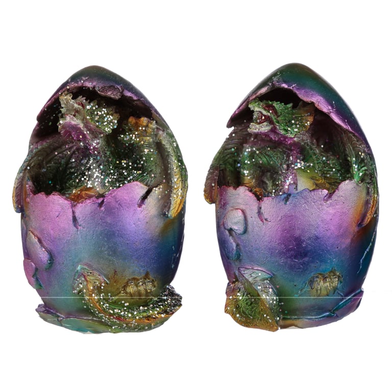 Resin Hatching Egg Metallic Rainbow Dragon Figurine - Home Decor Collectible
