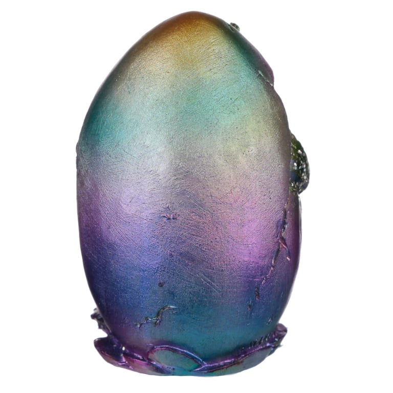 Resin Hatching Egg Metallic Rainbow Dragon Figurine - Home Decor Collectible