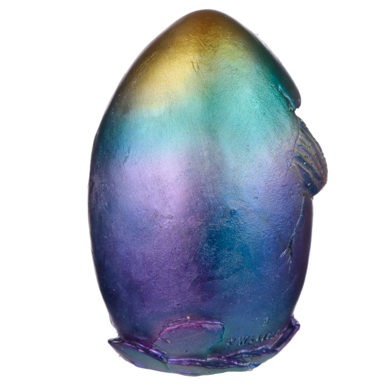 Resin Hatching Egg Metallic Rainbow Dragon Figurine - Home Decor Collectible
