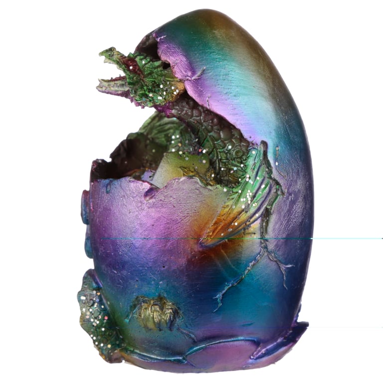Resin Hatching Egg Metallic Rainbow Dragon Figurine - Home Decor Collectible