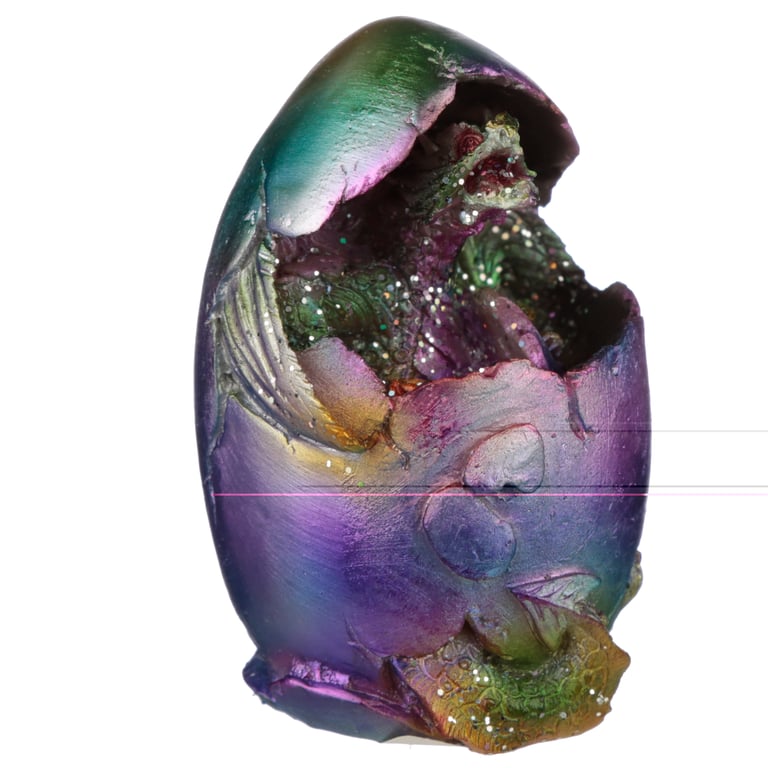 Resin Hatching Egg Metallic Rainbow Dragon Figurine - Home Decor Collectible