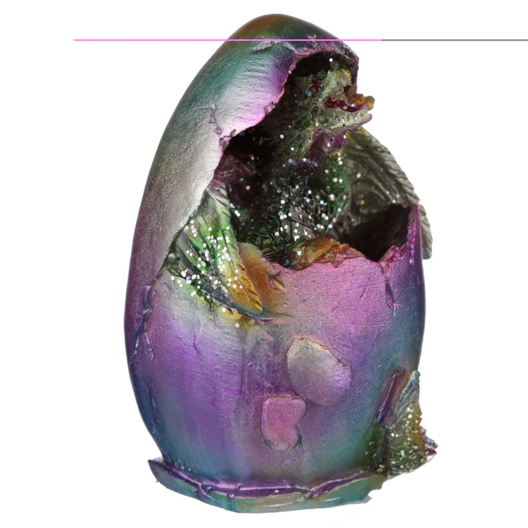 Resin Hatching Egg Metallic Rainbow Dragon Figurine - Home Decor Collectible