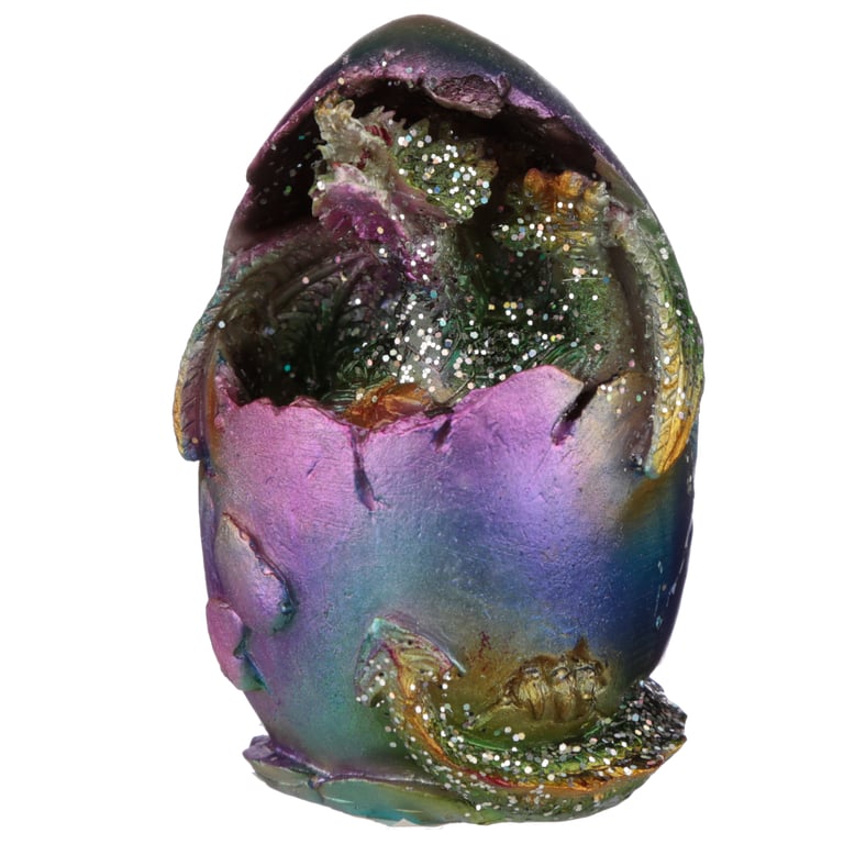 Resin Hatching Egg Metallic Rainbow Dragon Figurine - Home Decor Collectible