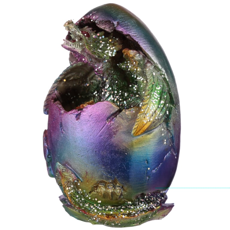 Resin Hatching Egg Metallic Rainbow Dragon Figurine - Home Decor Collectible