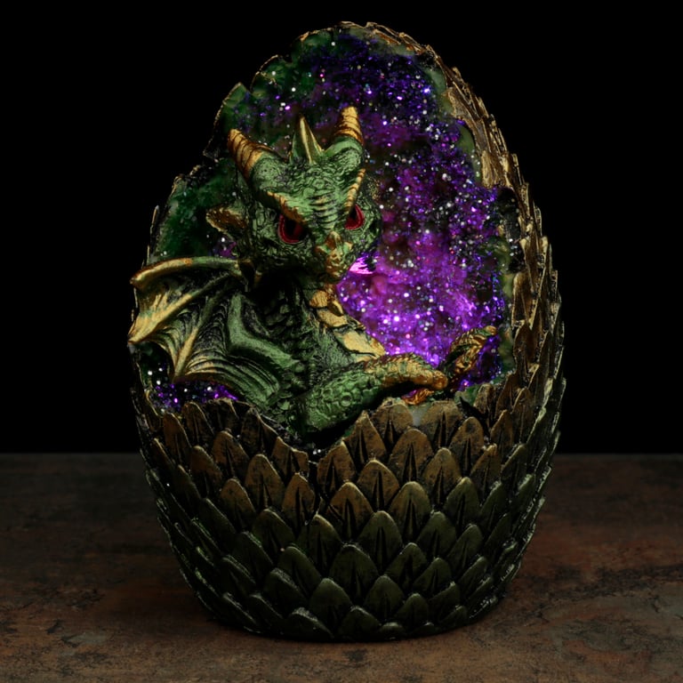 Elements Baby Dragon LED Crystal Egg - Multi-Colored Rotating Decoration with Battery Operated Light