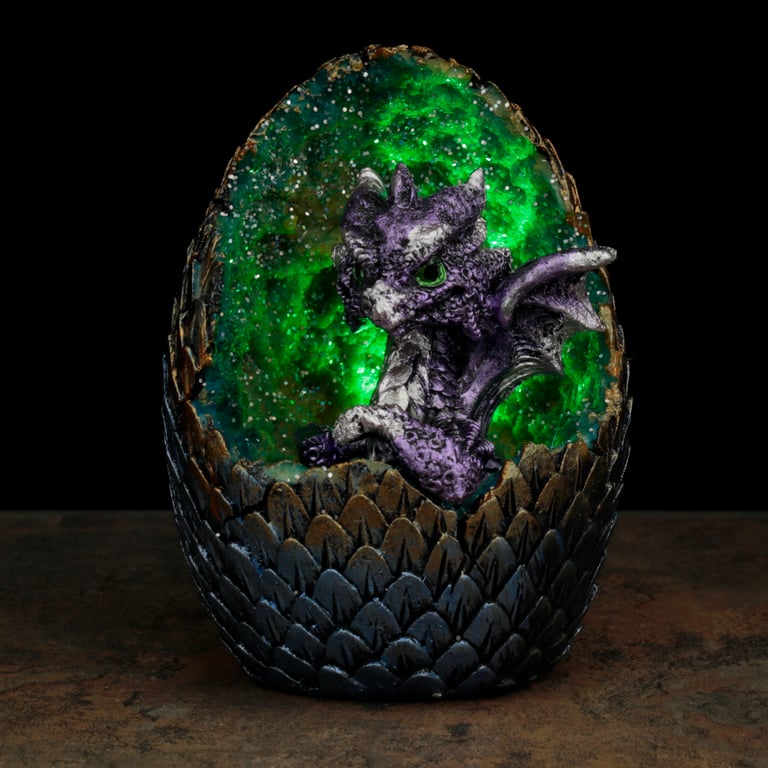Elements Baby Dragon LED Crystal Egg - Multi-Colored Rotating Decoration with Battery Operated Light