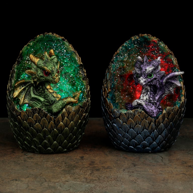 Elements Baby Dragon LED Crystal Egg - Multi-Colored Rotating Decoration with Battery Operated Light