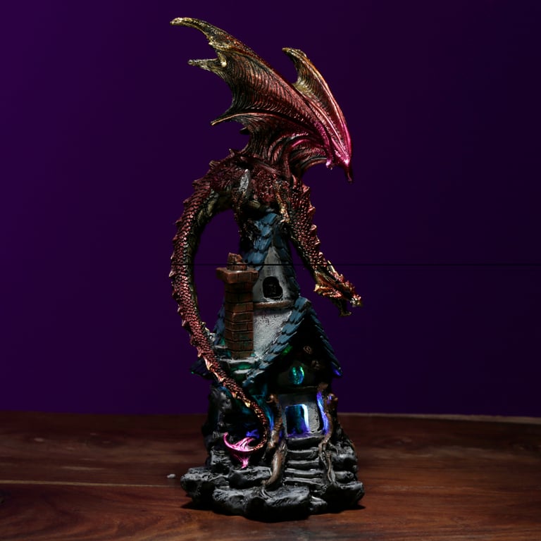Dark Legends Dragon LED Woodland Spirit Resin Figurine with Multi-Colored LED Light and Battery Operated