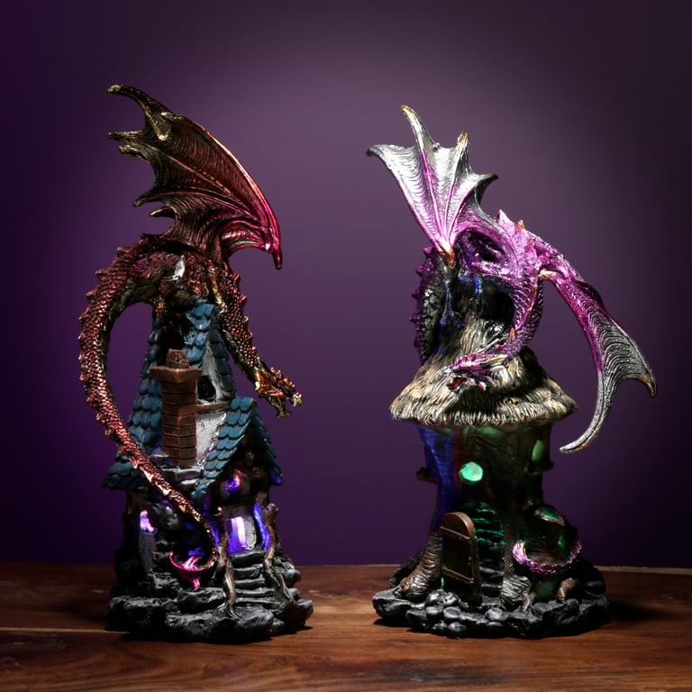 Dark Legends Dragon LED Woodland Spirit Resin Figurine with Multi-Colored LED Light and Battery Operated