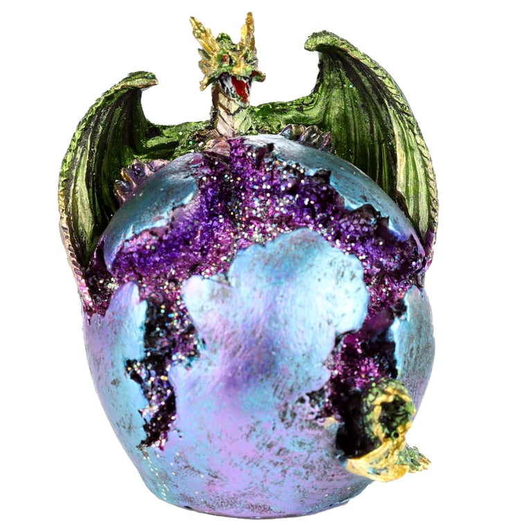Geode Egg LED Resin Dragon Figurine with On/Off Switch and Batteries Included