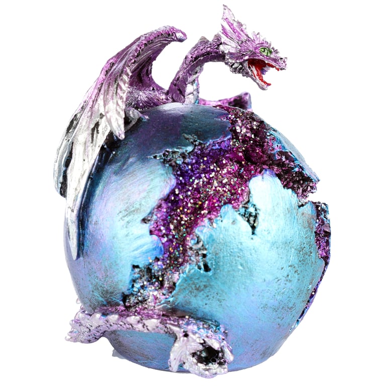Geode Egg LED Resin Dragon Figurine with On/Off Switch and Batteries Included