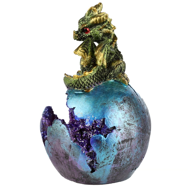 Geode Egg LED Baby Dragon Figurine - Battery Operated Resin Toy with On/Off Switch