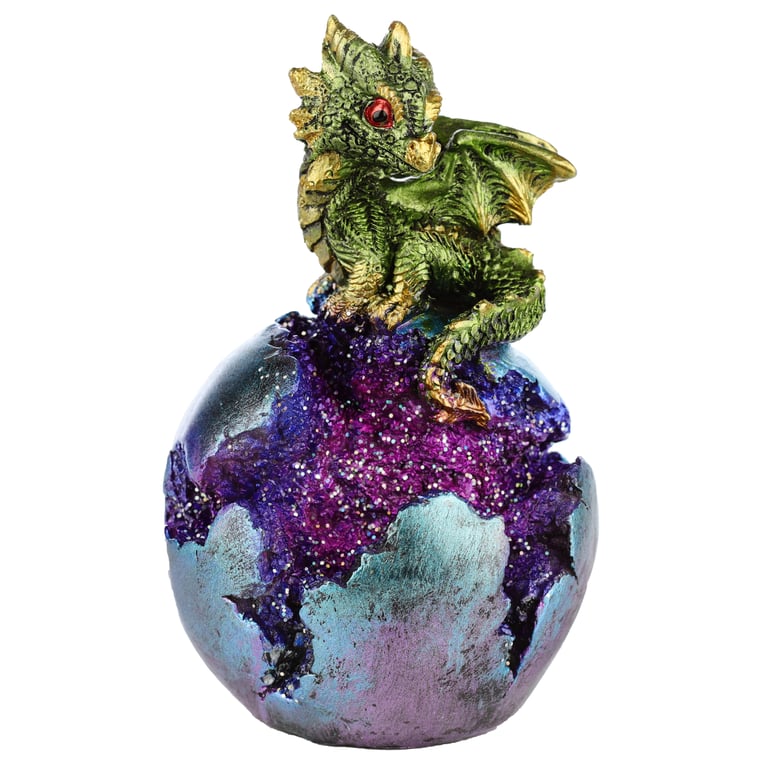 Geode Egg LED Baby Dragon Figurine - Battery Operated Resin Toy with On/Off Switch