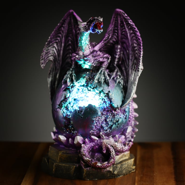 Geode LED Dark Legends Dragon Figurine - Resin & Plastic Construction with AA Battery Operated Lighting and On/Off Switch