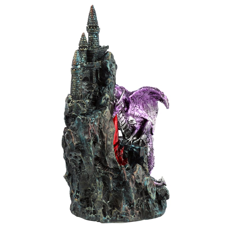 LED Fire Breather Cliff Top Castle Dragon Figurine - Resin & Plastic AA Battery Operated Statue with On/Off Switch