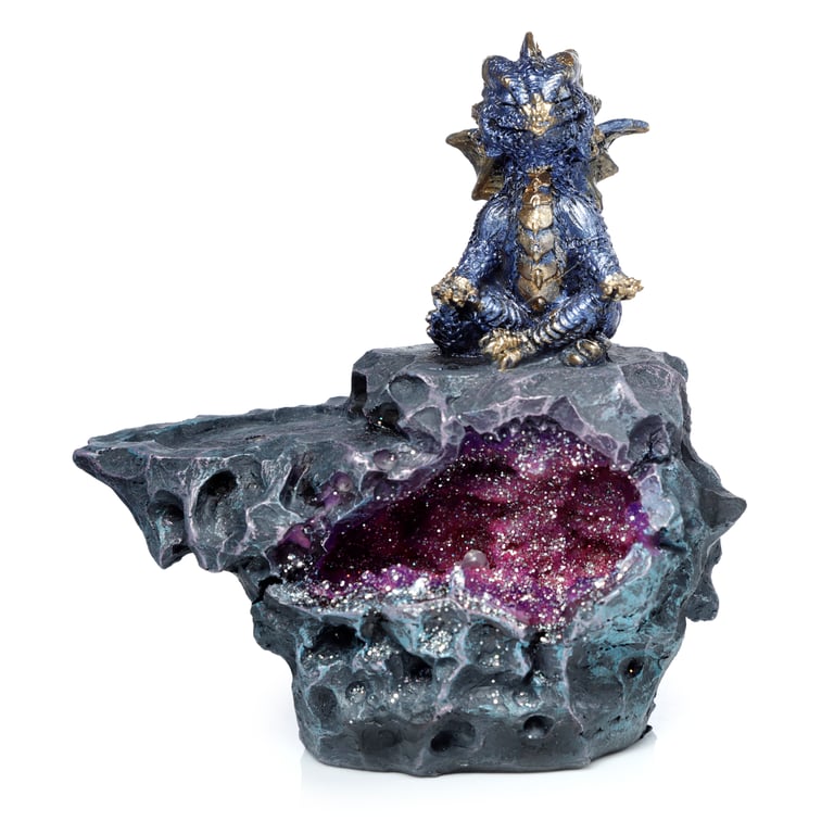 Elements LED Crystal Cave Ashcatcher Incense Stick Burner with Resin Design and Battery Operation