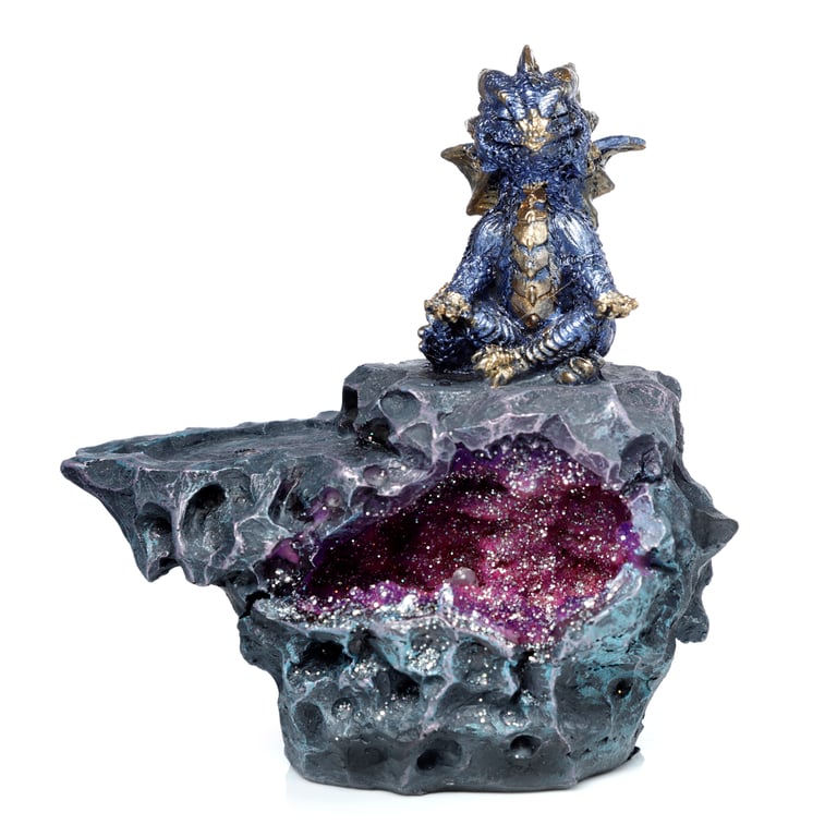Elements LED Crystal Cave Ashcatcher Incense Stick Burner with Resin Design and Battery Operation