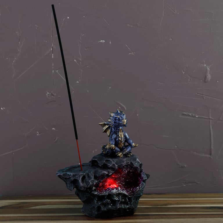 Elements LED Crystal Cave Ashcatcher Incense Stick Burner with Resin Design and Battery Operation