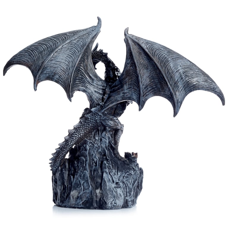 Dark Legends Silver Castle Guardian Dragon Statue - Resin Magic Wings Decoration