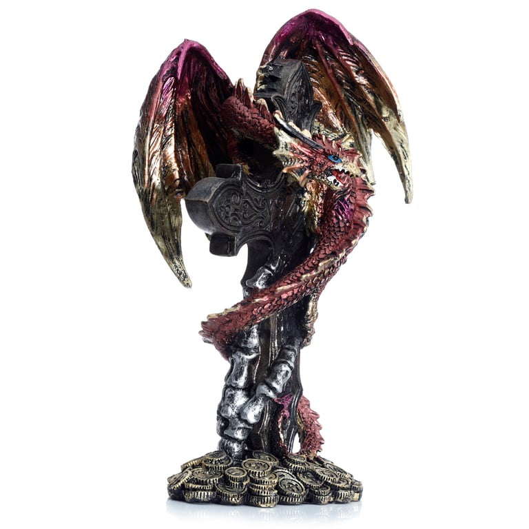 Dark Legends Celtic Cross Treasure Guardian Dragon Resin Statue Home Decor Garden Sculpture