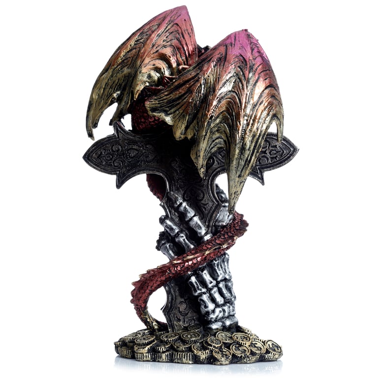 Dark Legends Celtic Cross Treasure Guardian Dragon Resin Statue Home Decor Garden Sculpture
