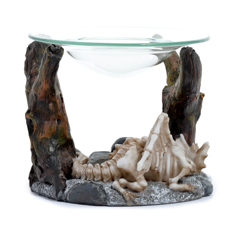 Shadows of Darkness Resin Dragon Skeleton Oil Burner with Glass Dish Holder