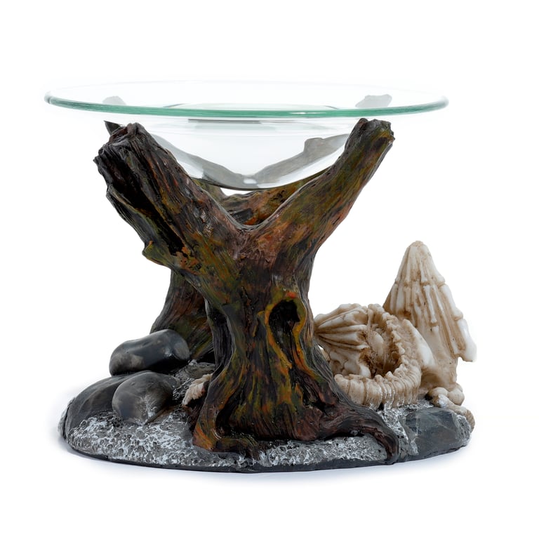 Shadows of Darkness Resin Dragon Skeleton Oil Burner with Glass Dish Holder