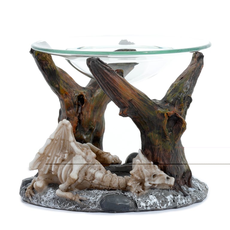 Shadows of Darkness Resin Dragon Skeleton Oil Burner with Glass Dish Holder