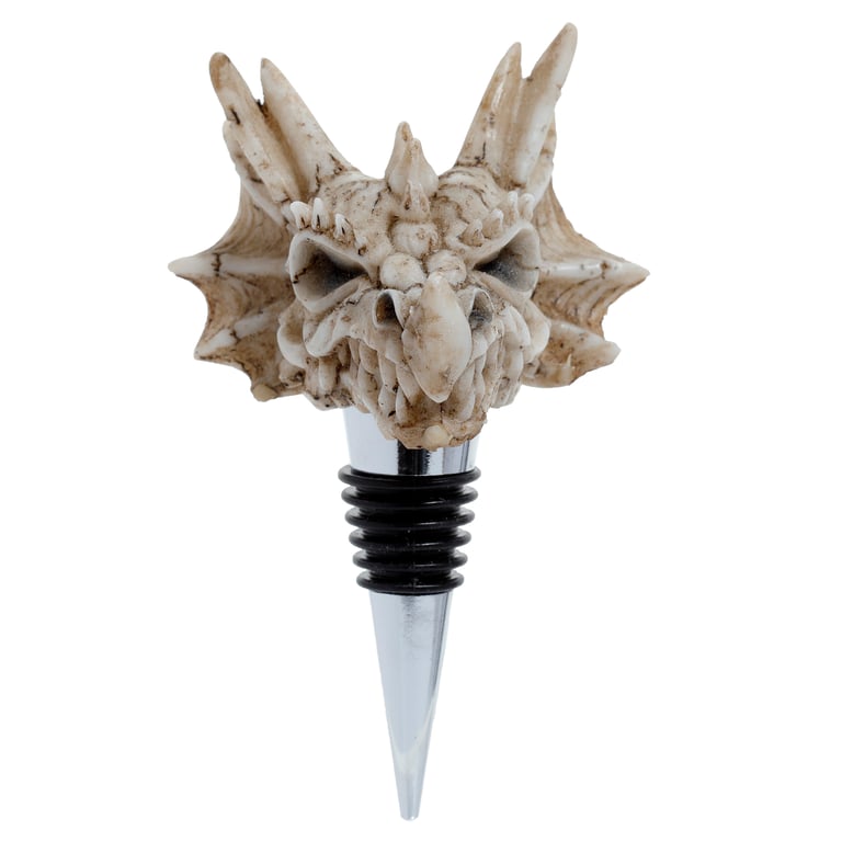 Shadows of Darkness Dragon Skull Resin Metal Rubber Bottle Stopper - Unique Home Decor Accessory