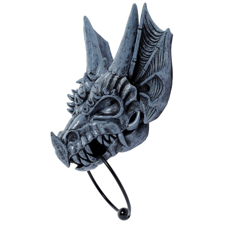 Shadows of Darkness Grey Stone Effect Resin Metal Dragon Skull Door Knocker - Home Decor Entrance Decoration