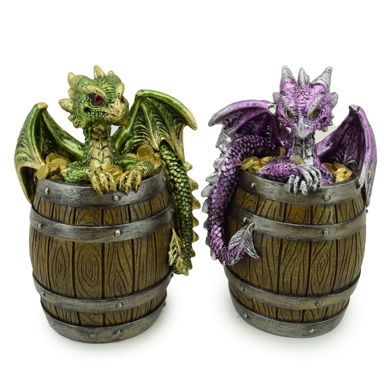 Resin Elements Dragon Figurine - Barrel of Treasure Collectible Home Decor Statue