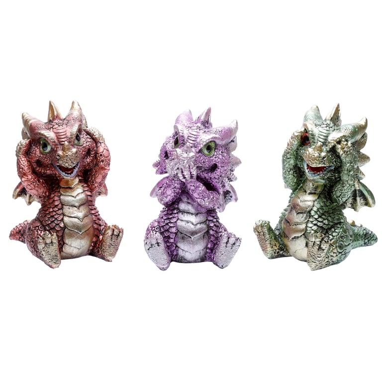 Elements Dragon Figurine Set of 3 - Resin Hear No Speak No See No Evil Home Decor Ornament