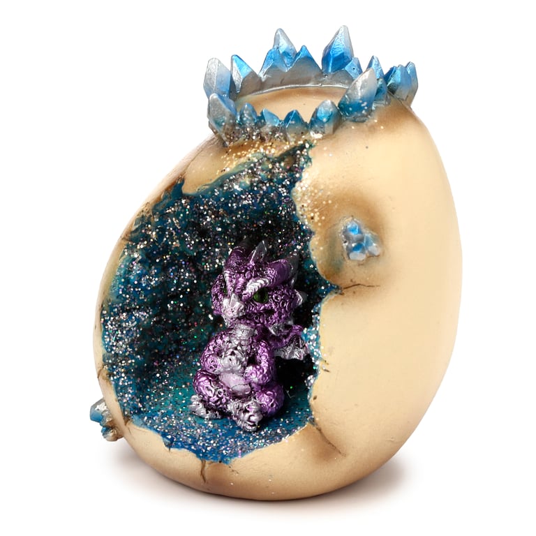 Elements Baby Dragon Crystal Egg Cave Resin Tea Light Candle Holder - Heatproof Home Decor