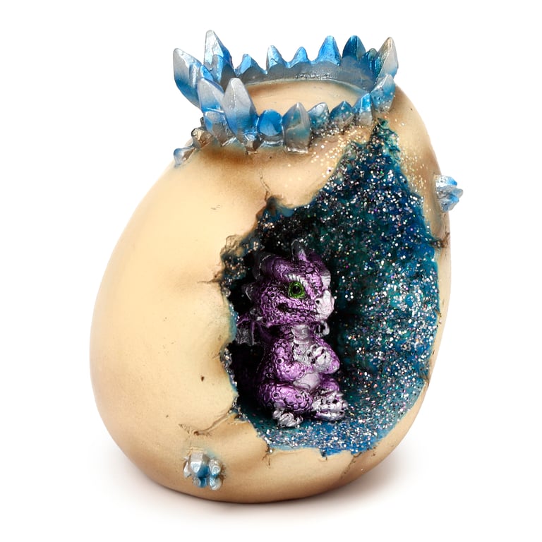 Elements Baby Dragon Crystal Egg Cave Resin Tea Light Candle Holder - Heatproof Home Decor