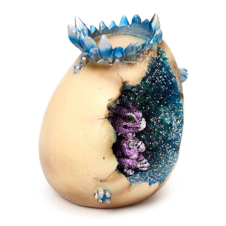 Elements Baby Dragon Crystal Egg Cave Resin Tea Light Candle Holder - Heatproof Home Decor