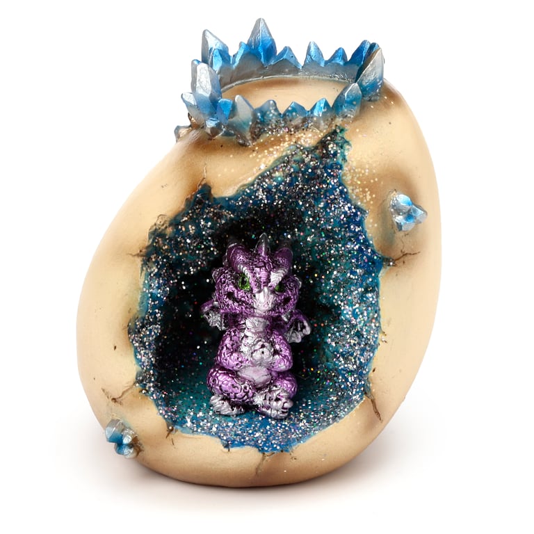 Elements Baby Dragon Crystal Egg Cave Resin Tea Light Candle Holder - Heatproof Home Decor