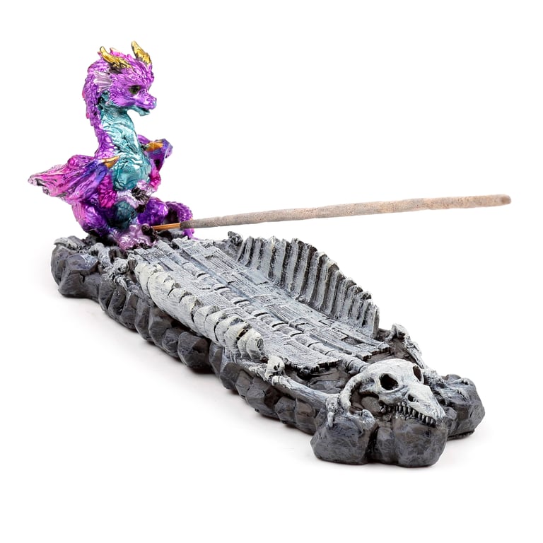 Elements Baby Dragon Skeleton Resin Incense Burner Holder for Home Decor