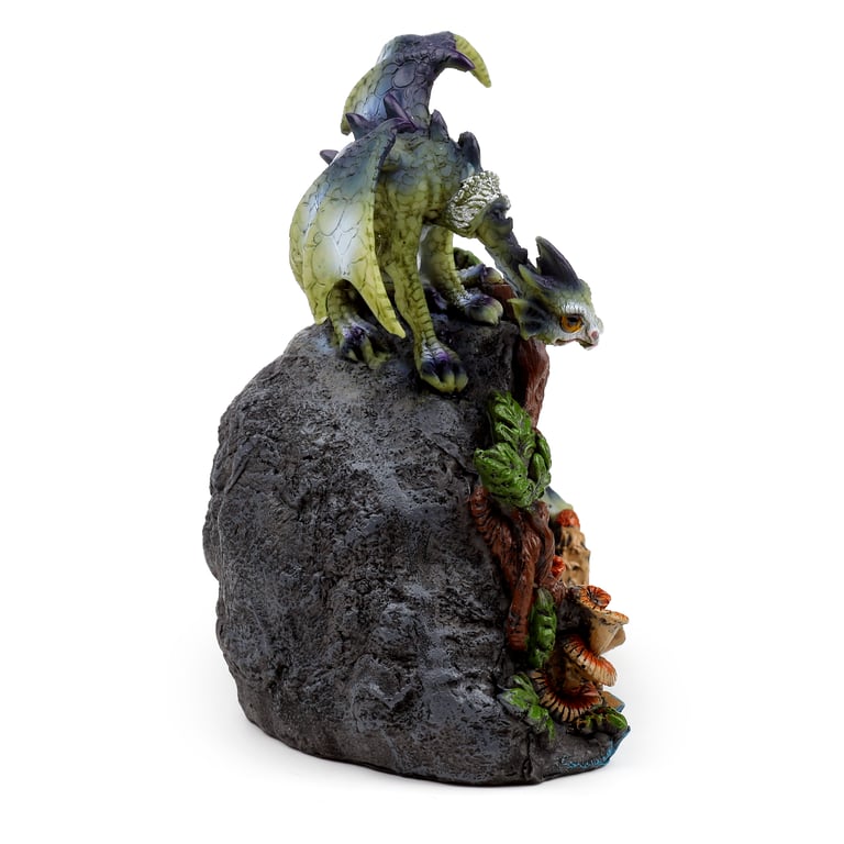 Elements Dragon LED Woodland Crystal Cave - Battery Operated Resin Decoration with Multiple Color Rotating LED and On/Off Switch