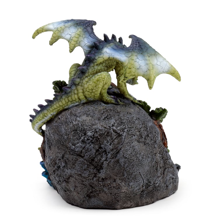 Elements Dragon LED Woodland Crystal Cave - Battery Operated Resin Decoration with Multiple Color Rotating LED and On/Off Switch